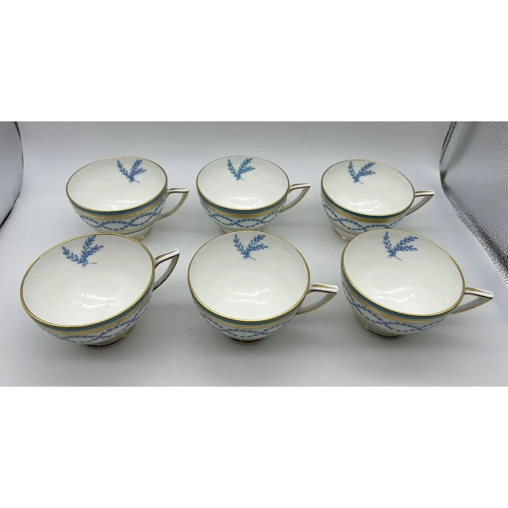 Vintage Minton Antoinette Aqua Raised Pattern Blue Turquoise & Gold 6 Cups ONLY